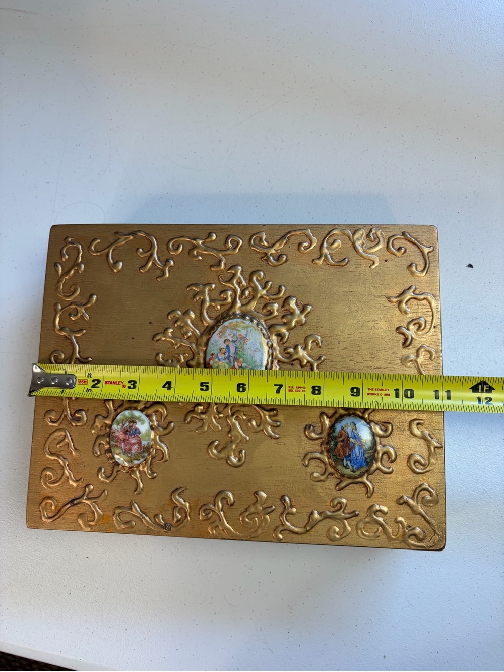Vintage 1970s Gold Wood Jewelry Trinket Box Romantic Rococo Victorian Style mcm - Picture 10 of 12